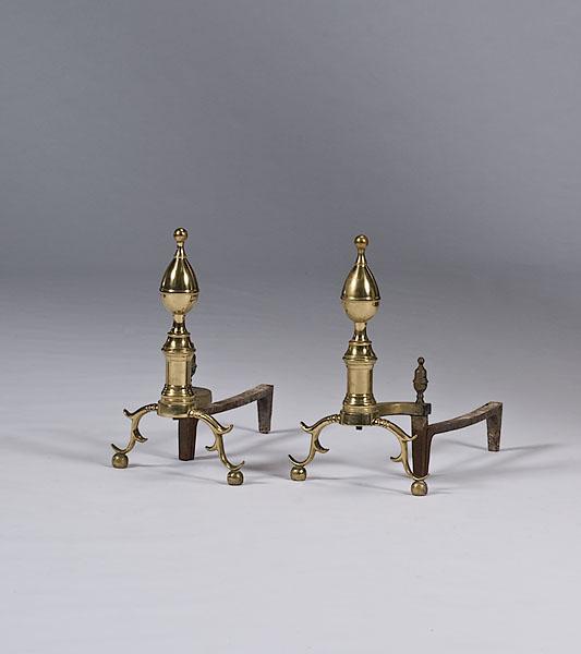 Appraisal: FEDERAL BRASS ANDIRONS American early th century a pair of