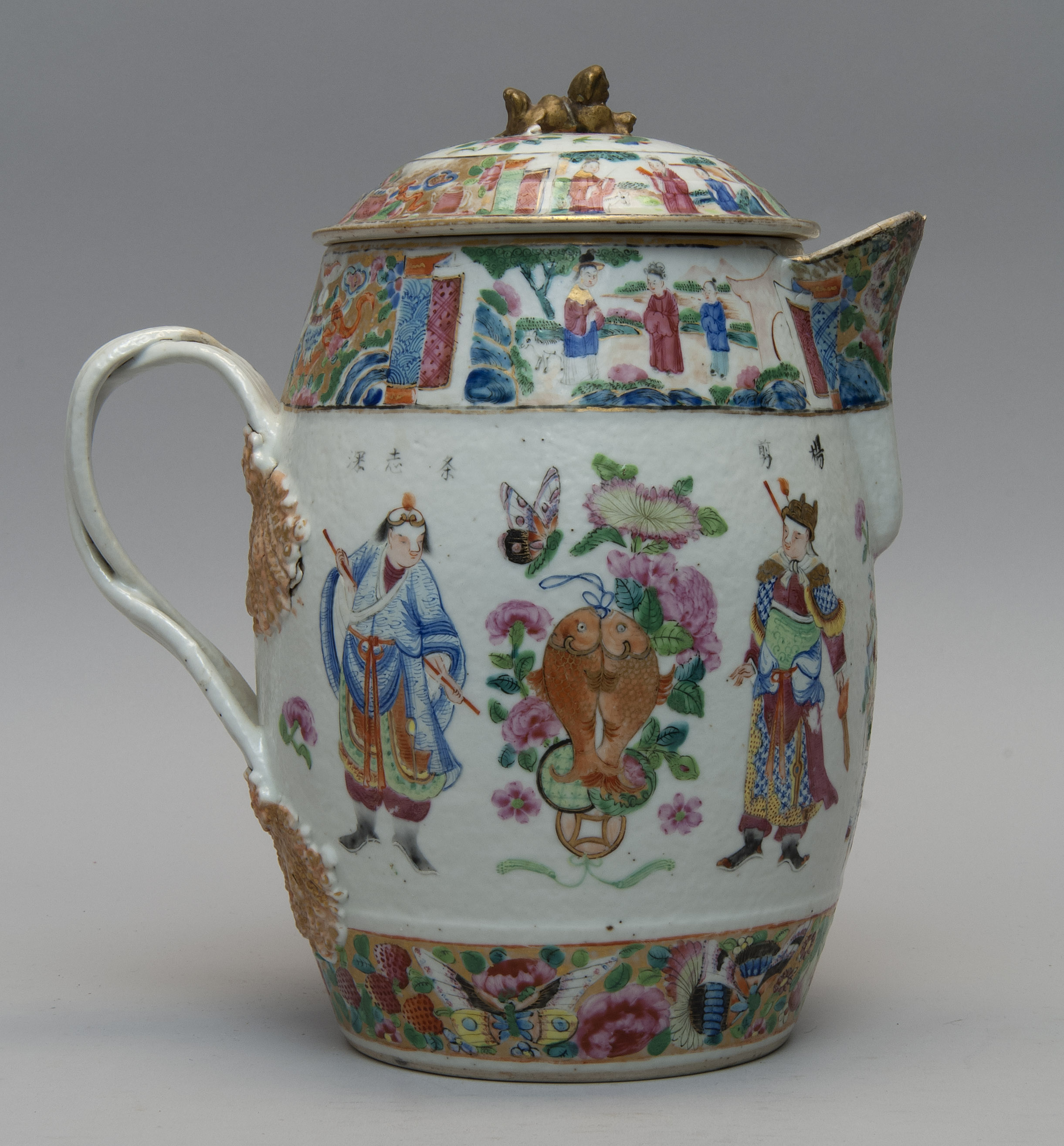 Appraisal: CHINESE EXPORT ROSE MANDARIN PORCELAIN LIDDED CIDER JUG Early th