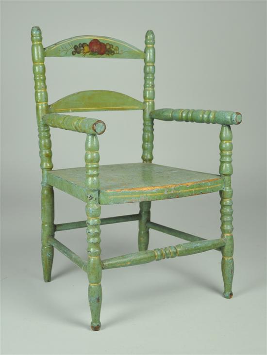 Appraisal: Folk Painted Stenciled Doll's Chair Circa Spool turned with gilt