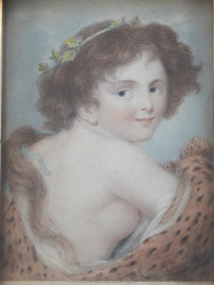 Appraisal: Bartolozzi after Greuze A Bacchante coloured engraving cm x cm