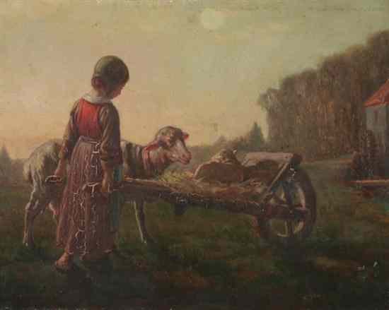 Appraisal: HENRY BACON American - THE PET LAMB inscribed ''Painted by