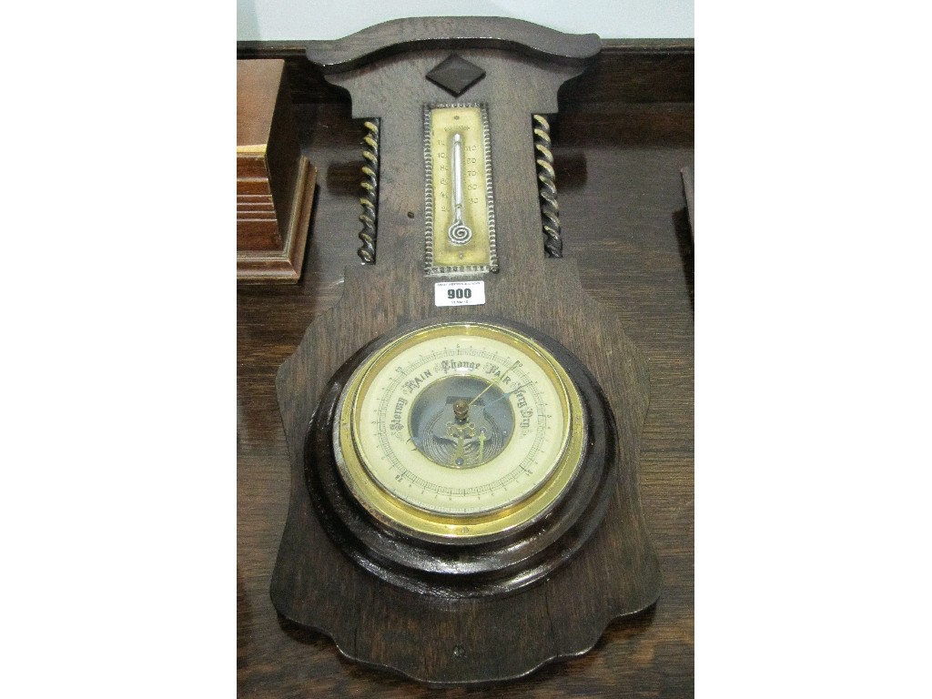 Appraisal: Oak cased barometer with barley twists