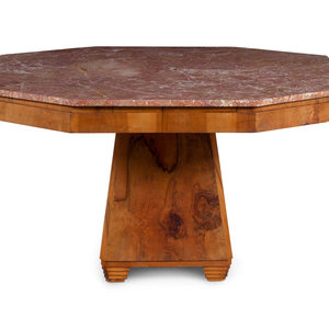 Appraisal: An Art Deco Walnut and Marble-Top Breakfast Table Circa Height