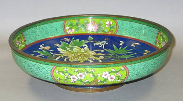 Appraisal: A cloisonn enameled metal basin With chrysanthemum and bamboo decoration