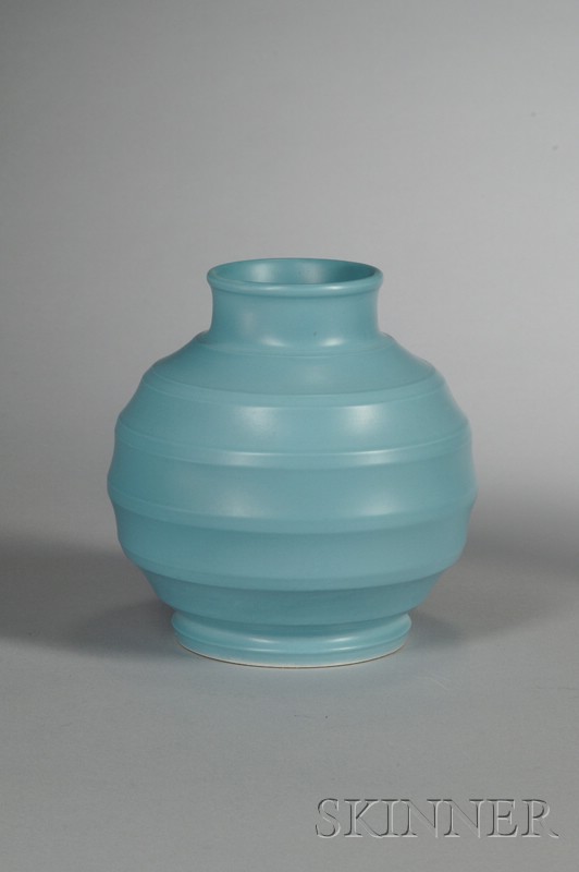 Appraisal: Wedgwood Keith Murray Duck-egg Blue Slip Decorated Ornamental Vase England