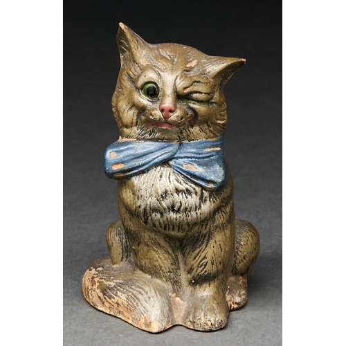 Appraisal: A cold painted terracotta model of a winking cat in