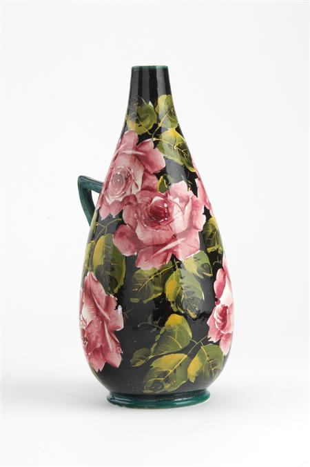 Appraisal: WEMYSS SINGLE-HANDLED VASE EARLY TH CENTURY decorated with cabbage roses