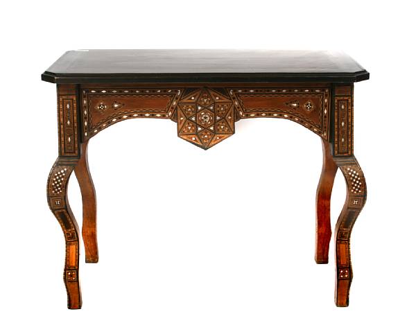 Appraisal: A Levantine shell and specimen wood inlaid table height width