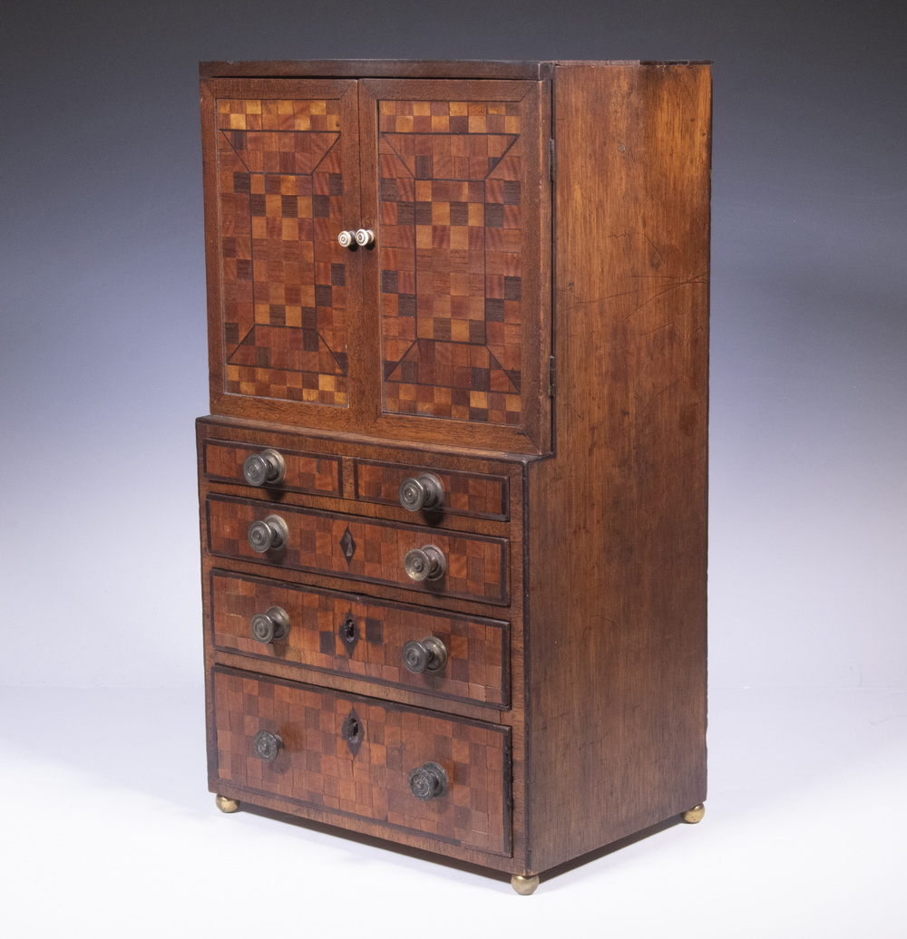 Appraisal: GEORGE III MINIATURE LINEN PRESS Late th c English Parquetry