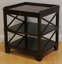 Appraisal: A mahogany three-tier whatnot with writing slide cm wide cm