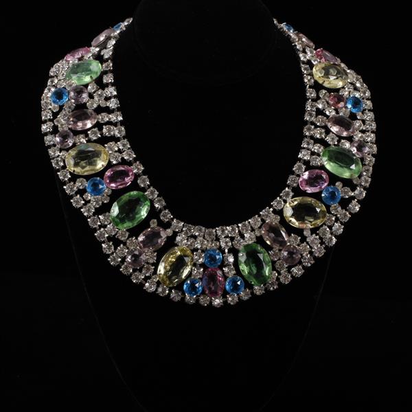 Appraisal: Kenneth J Lane KJL Rhinestone Bib Necklace Glue residue on