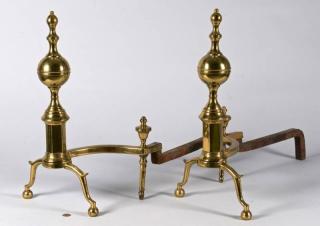 Appraisal: Pair NY Andirons signed Wittingham New York Federal brass ball