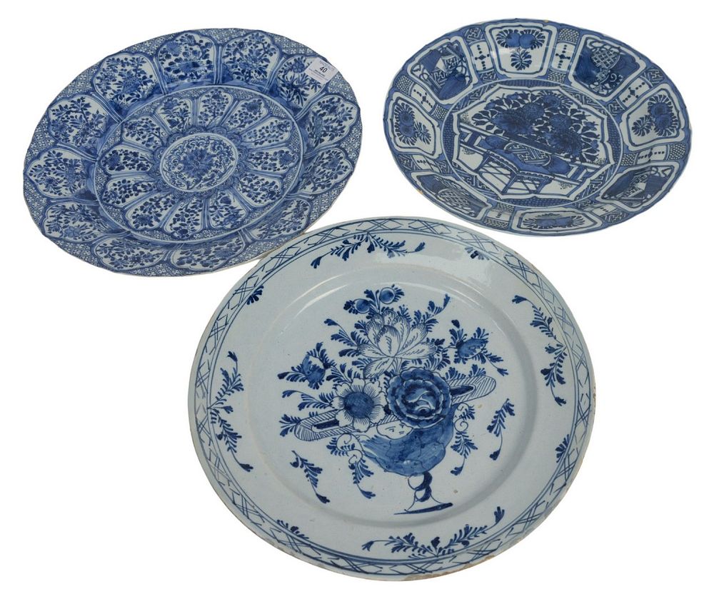 Appraisal: Three Chinese Blue and White Chargers Kangxi th th century