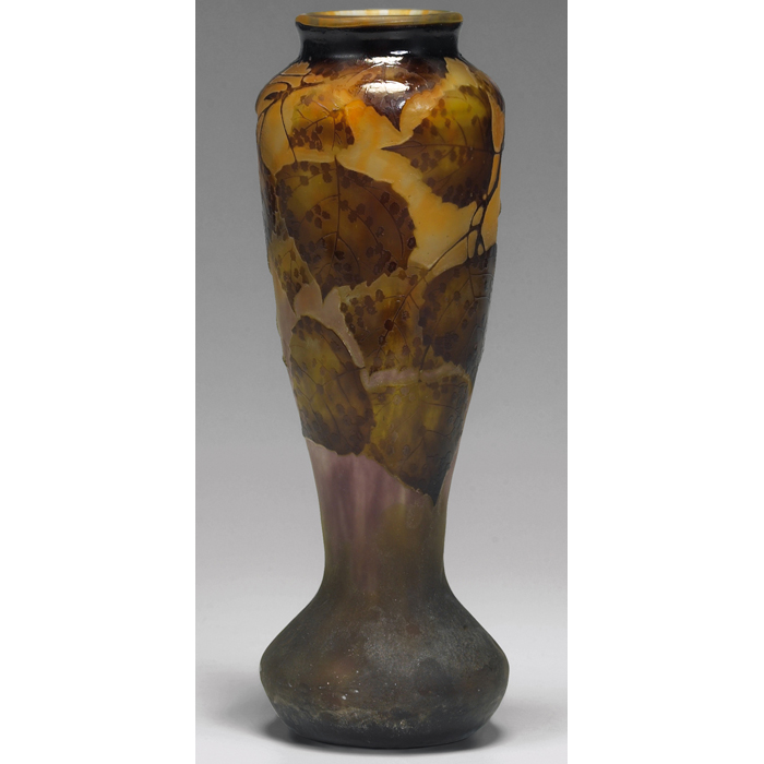 Appraisal: Daum vase cameo cut leaves in multiple shades of brown