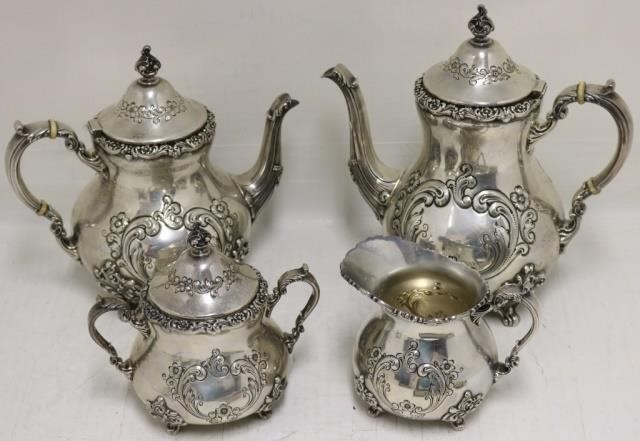 Appraisal: PIECE STERLING SILVER TEA SET BY POOLE HANDCHASED IN THE