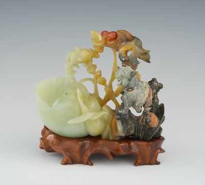 Appraisal: Agate Carving of Goldfish with Large Shell Chinese th Century