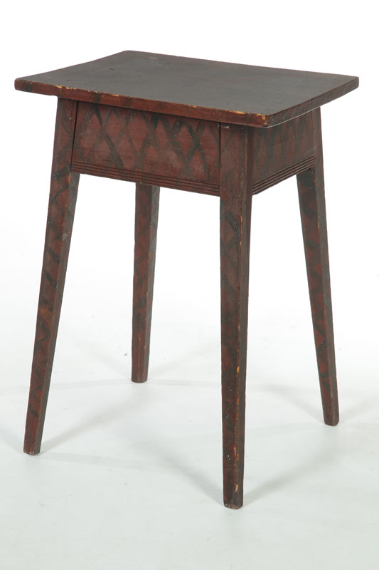 Appraisal: DECORATED SPLAY-LEG STAND American mid th century cherry and poplar