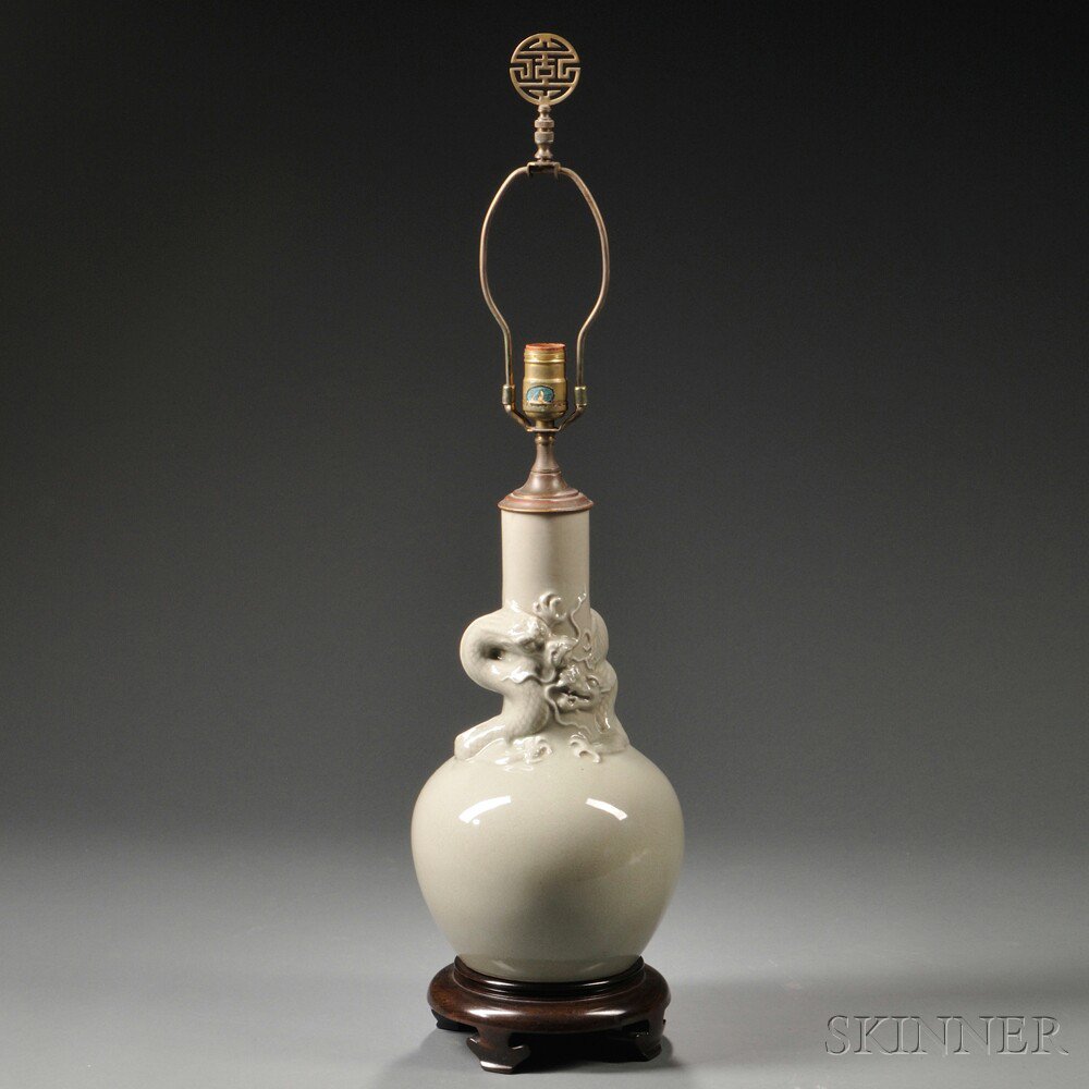 Appraisal: Celadon Vase Mounted as a Lamp China bottle shape the