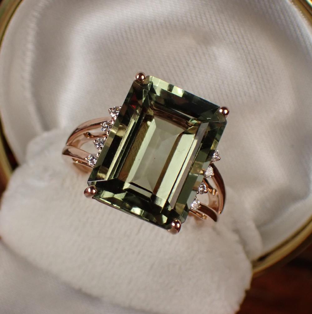 Appraisal: PRASIOLITE DIAMOND AND FOURTEEN KARAT GOLD RING The k rose