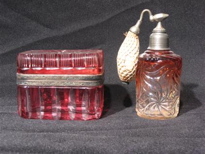 Appraisal: Cut to clear glass dresser box and perfume atomizer H