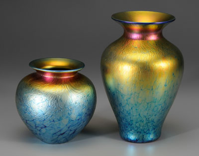 Appraisal: Two Lundberg art glass vases both with textured blue and