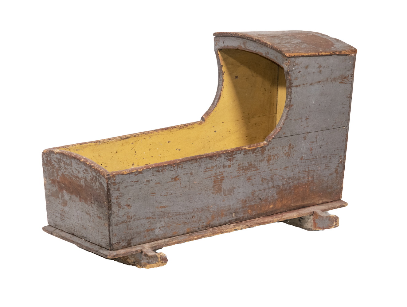 Appraisal: PAINTED PINE CRADLE th c Hooded Cradle with grey over