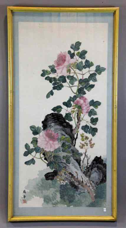 Appraisal: Chinese Framed Watercolor Painting On PaperFinely painted to depict lotus