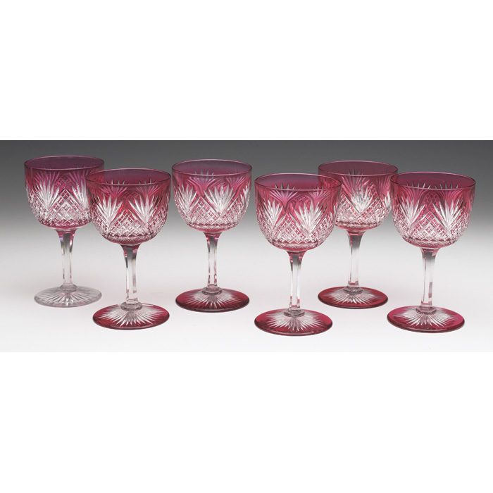 Appraisal: Cut Glass wine glasses set of six cranberry cut to