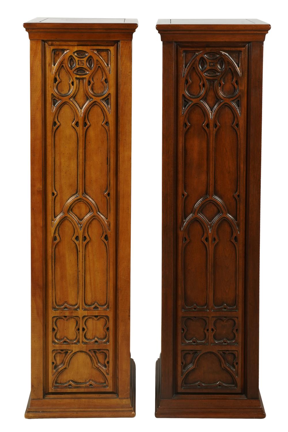 Appraisal: RAYMOND ENKEBOLL PAIR OF GOTHIC STYLE CARVED WOOD PEDESTALSProvenance The