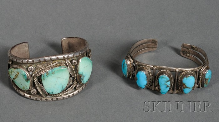 Appraisal: Two Southwest Silver and Turquoise Bracelets Navajo c mid- th