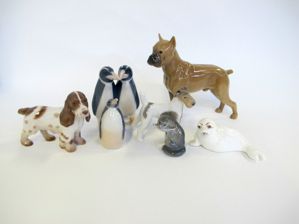 Appraisal: Various Copenhagen animal figures including otter penguins terrier Spaniel and