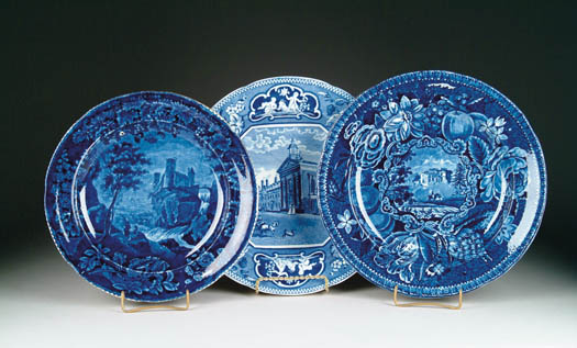 Appraisal: THREE STAFFORDSHIRE PLATES R Hall s Select Views Pains Hill