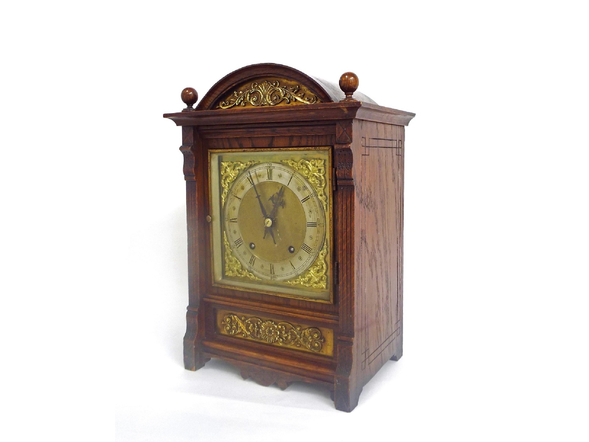 Appraisal: German oak ting-tang two train mantel clock the W H