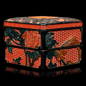 Appraisal: A Chinese Carved Lacquer Square Box and Cover TH CENTURY