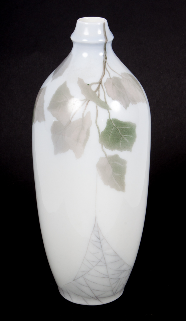 Appraisal: Royal Copenhagen porcelain vase with leaf and spider web decoration