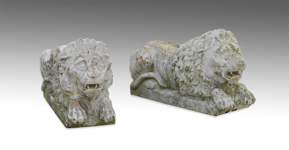 Appraisal: PAIR LARGE CAST IRON LIONS Outdoor cast iron lions weathered