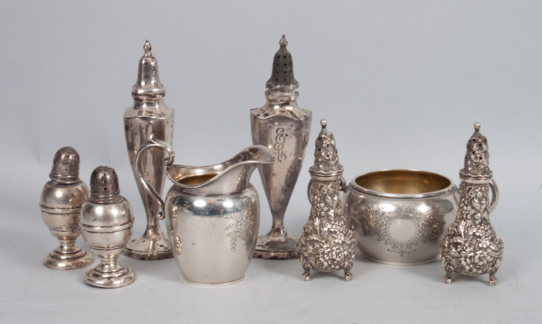 Appraisal: Eight American sterling silver table articles including Gorham cream pitcher