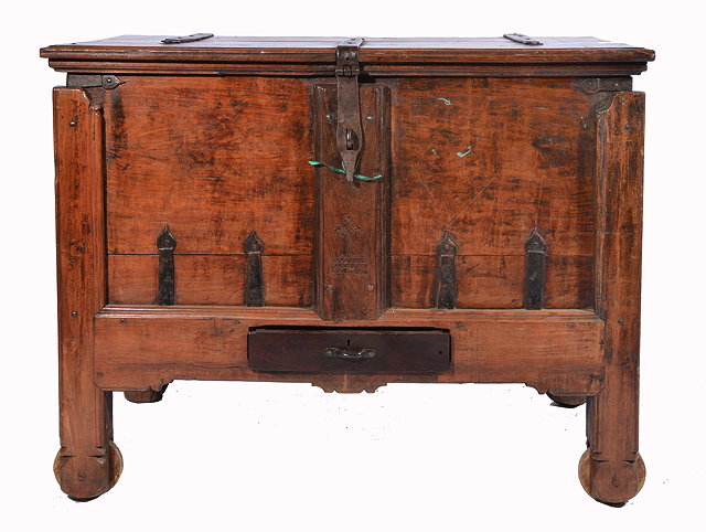 Appraisal: A LATE TH CENTURY INDO-PORTUGUESE CARVED HARDWOOD AND IRON BOUND