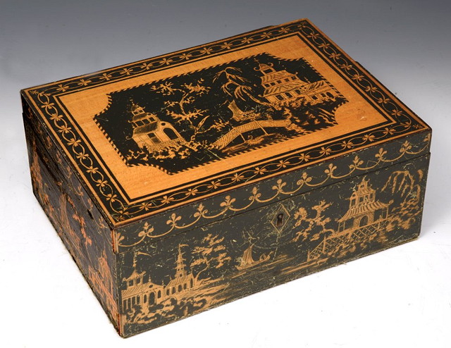 Appraisal: A REGENCY PEN WORK RECTANGULAR BOX decorated in the chinoiserie