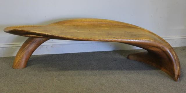 Appraisal: Midcentury Organic Form Coffee Table Bench Beautifully shaped biomorphic work