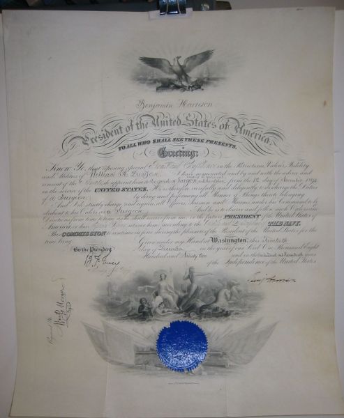 Appraisal: HARRISON BENJAMIN Partly-printed vellum Document Signed Benj Harrison as President