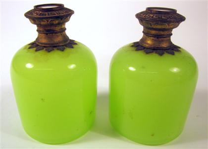 Appraisal: Pair French green glass gilt metal mounted scent bottles th