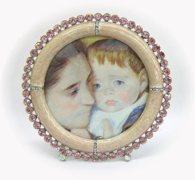 Appraisal: Jay Strongwater Frame round pale pink enameled frame with pink