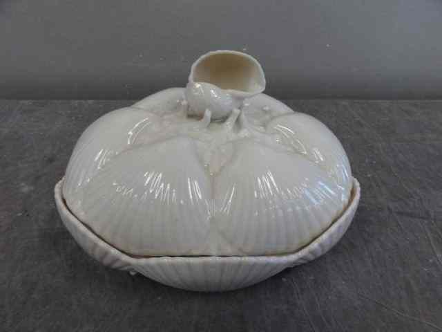 Appraisal: Belleek Shell Biscuit Box First black mark This piece is