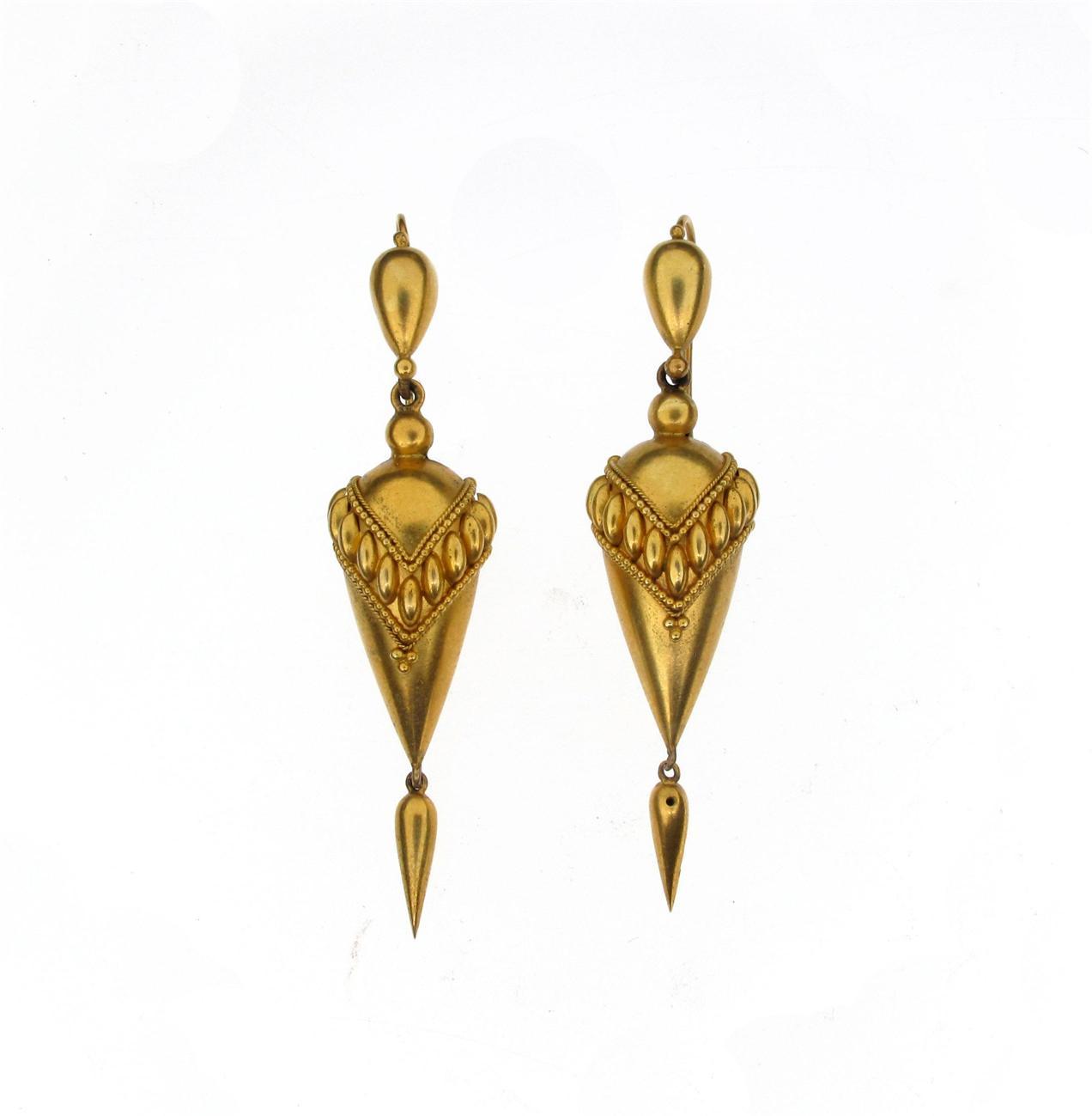 Appraisal: A pair of Victorian gold Etruscan style drop earrings