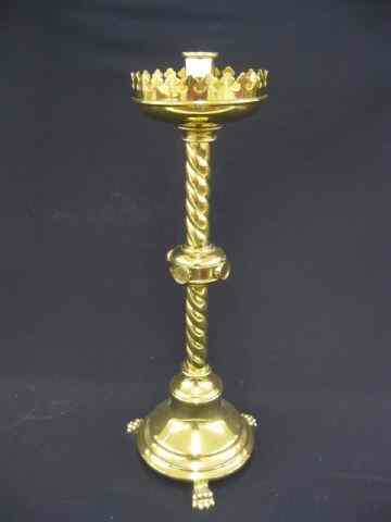 Appraisal: Brass Candlestand lion paw feet twist column '' tall polished