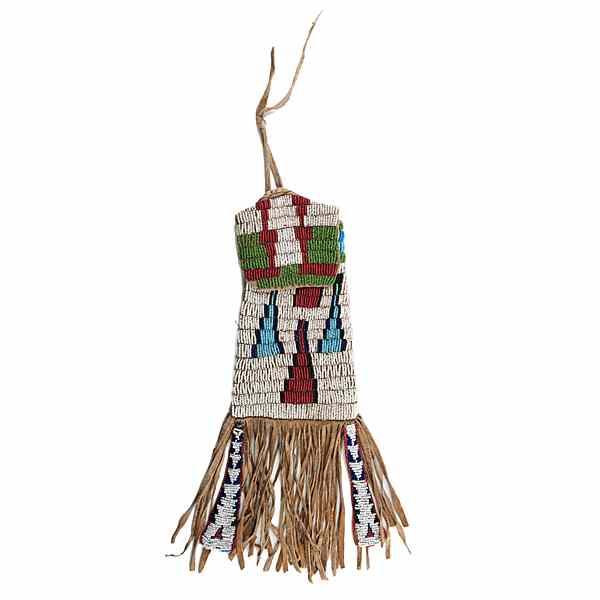 Appraisal: Ute Beaded Hide Mirror Bag sinew-sewn and beaded using colors