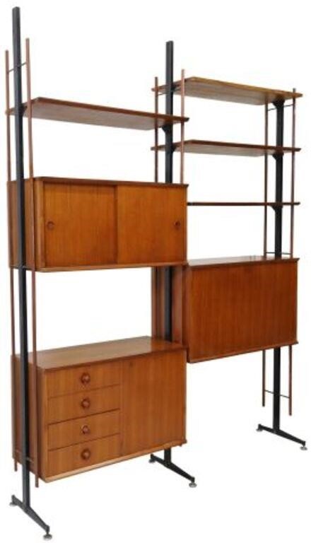 Appraisal: Italian mid-century modern teak modular bookcase c s steel and