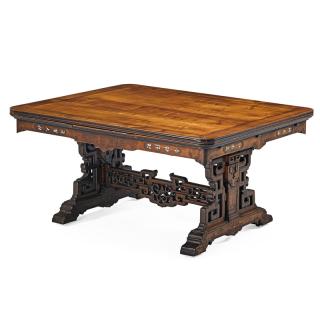 Appraisal: GABRIEL VIARDOT DINING TABLE Maple walnut and cherry with a