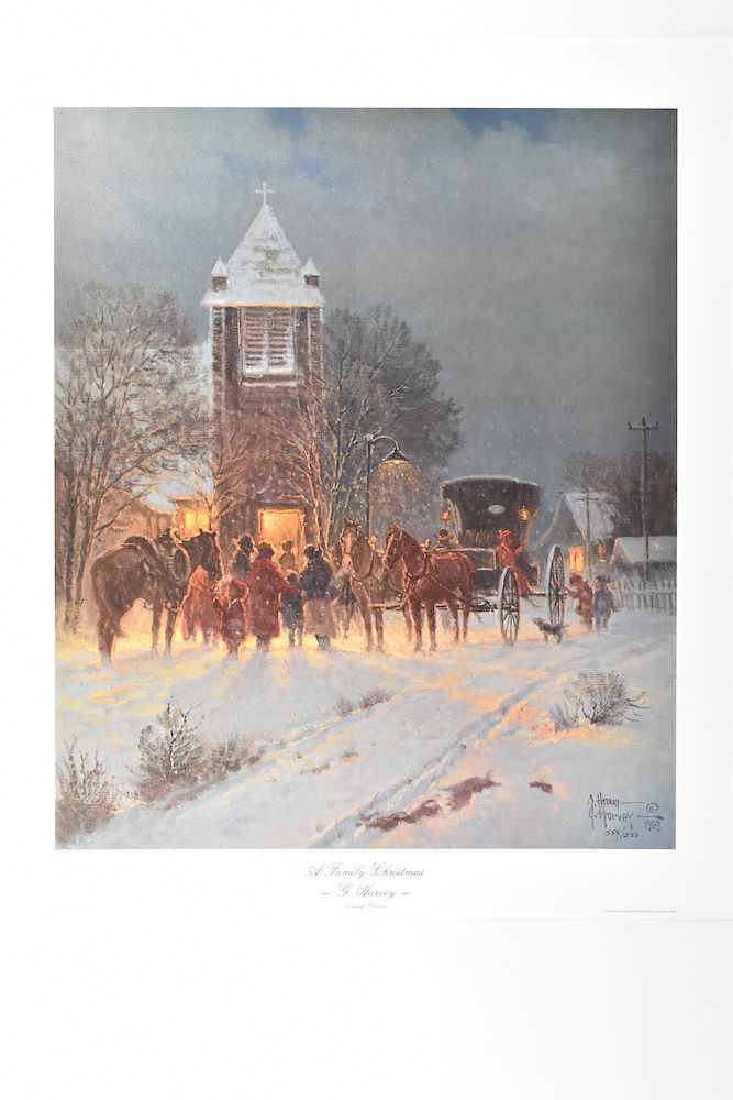 Appraisal: G Harvey Family Christmas Lithograph Art Print G Harvey -